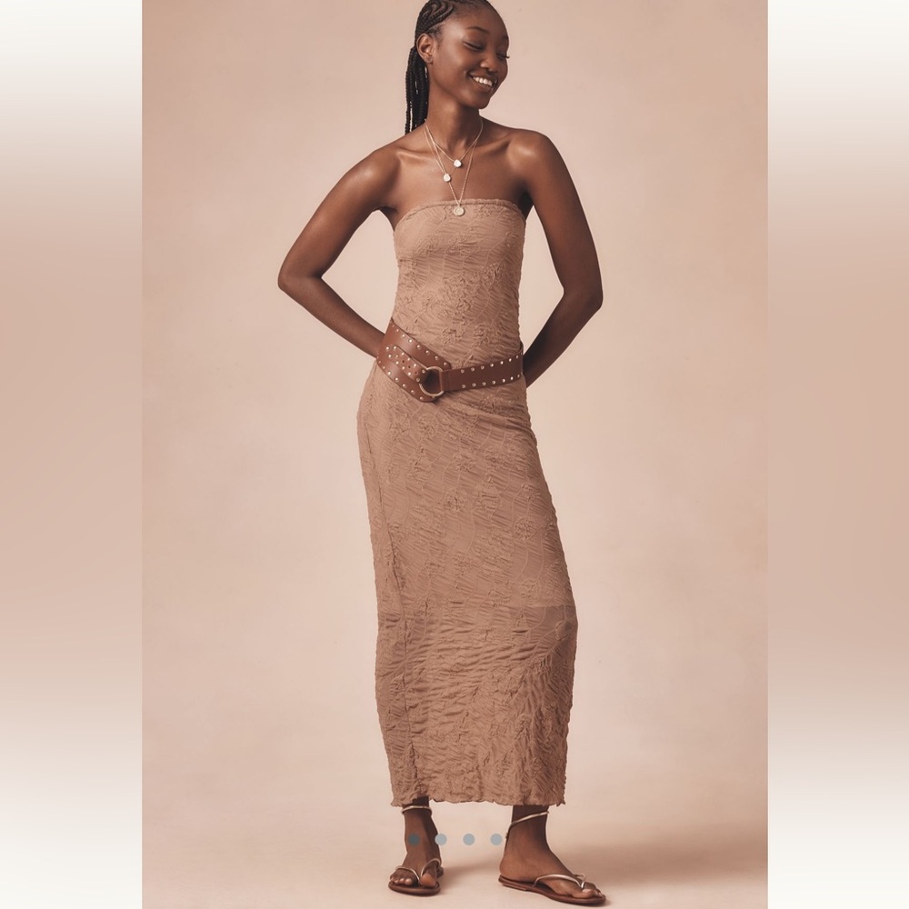 Anthropologie Strapless Textured Midi Dress